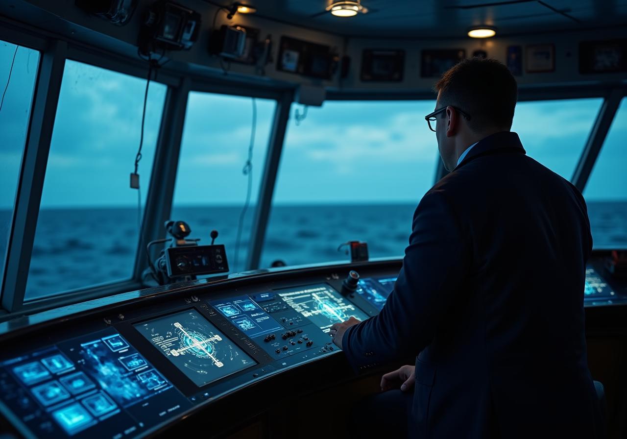 Modern vessel bridge with AI integrated displays