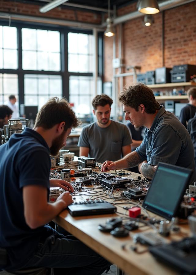 Engineering team in a modern Brooklyn workshop